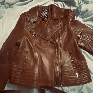 NWT Cognac Leather Biker Jacket..